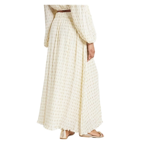 Express Rachel Zoe High Waisted Metallic Gold Dot Pleated Maxi Skirt S (4/6) - Picture 2 of 11